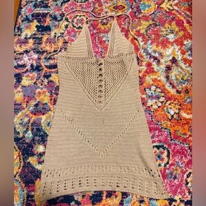 Tan Crochet Halter Dress